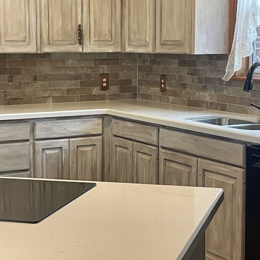 White marble counters in the kitchen